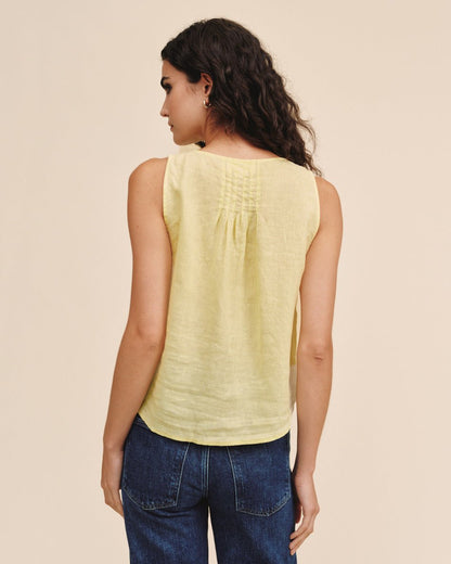 Bella Dahl Sleeveless Pintuck V Neck Top - Lemon Drop