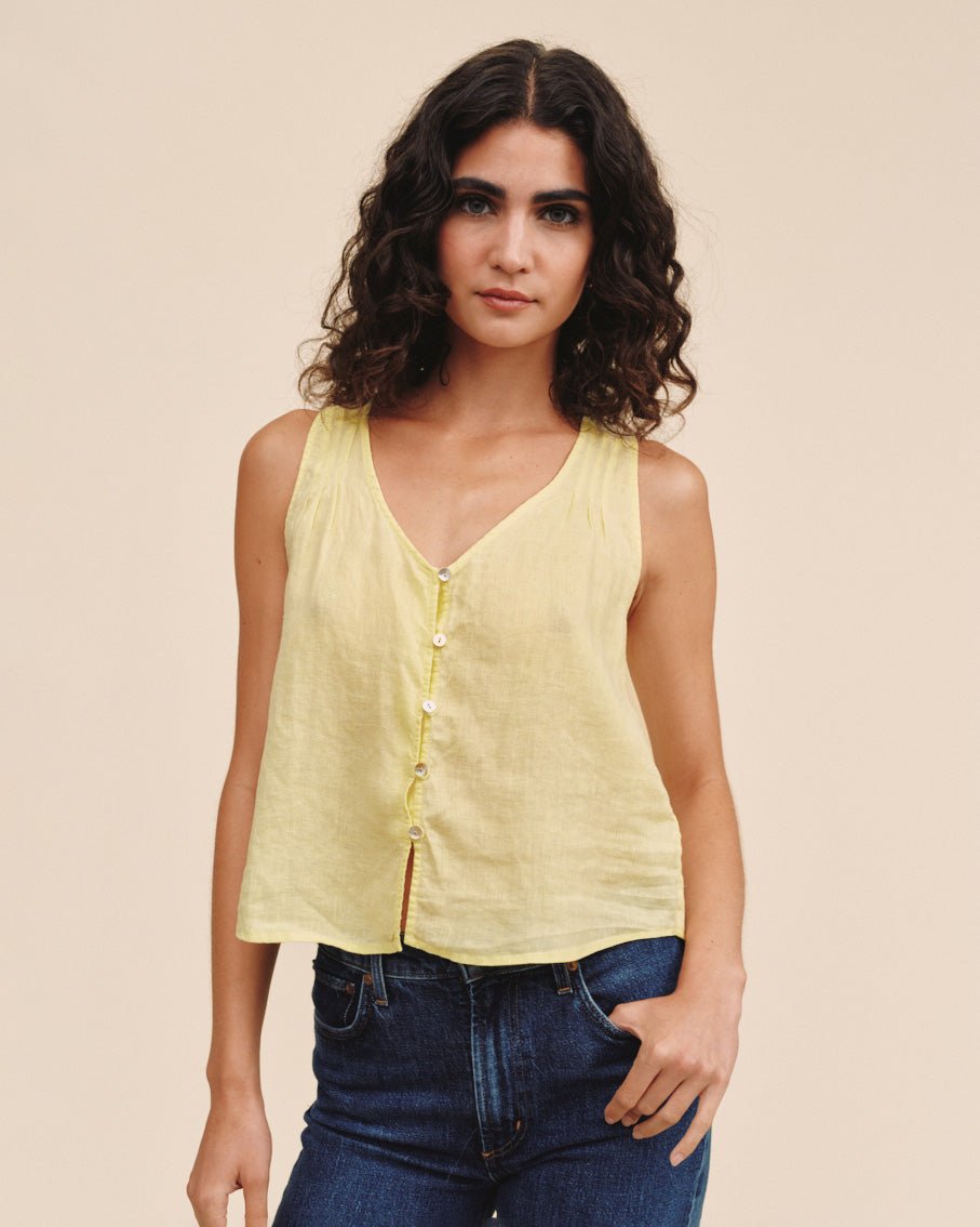 Bella Dahl Sleeveless Pintuck V Neck Top - Lemon Drop