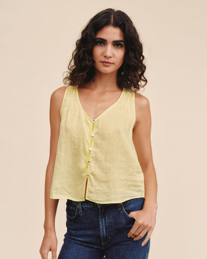 Bella Dahl Sleeveless Pintuck V Neck Top - Lemon Drop