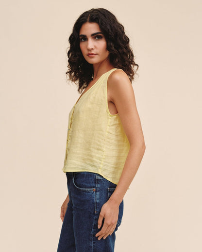 Bella Dahl Sleeveless Pintuck V Neck Top - Lemon Drop