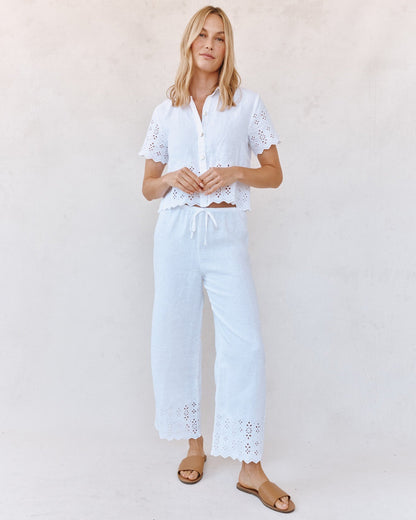 Bella Dahl Beach Crop With Embroidered Hem - White