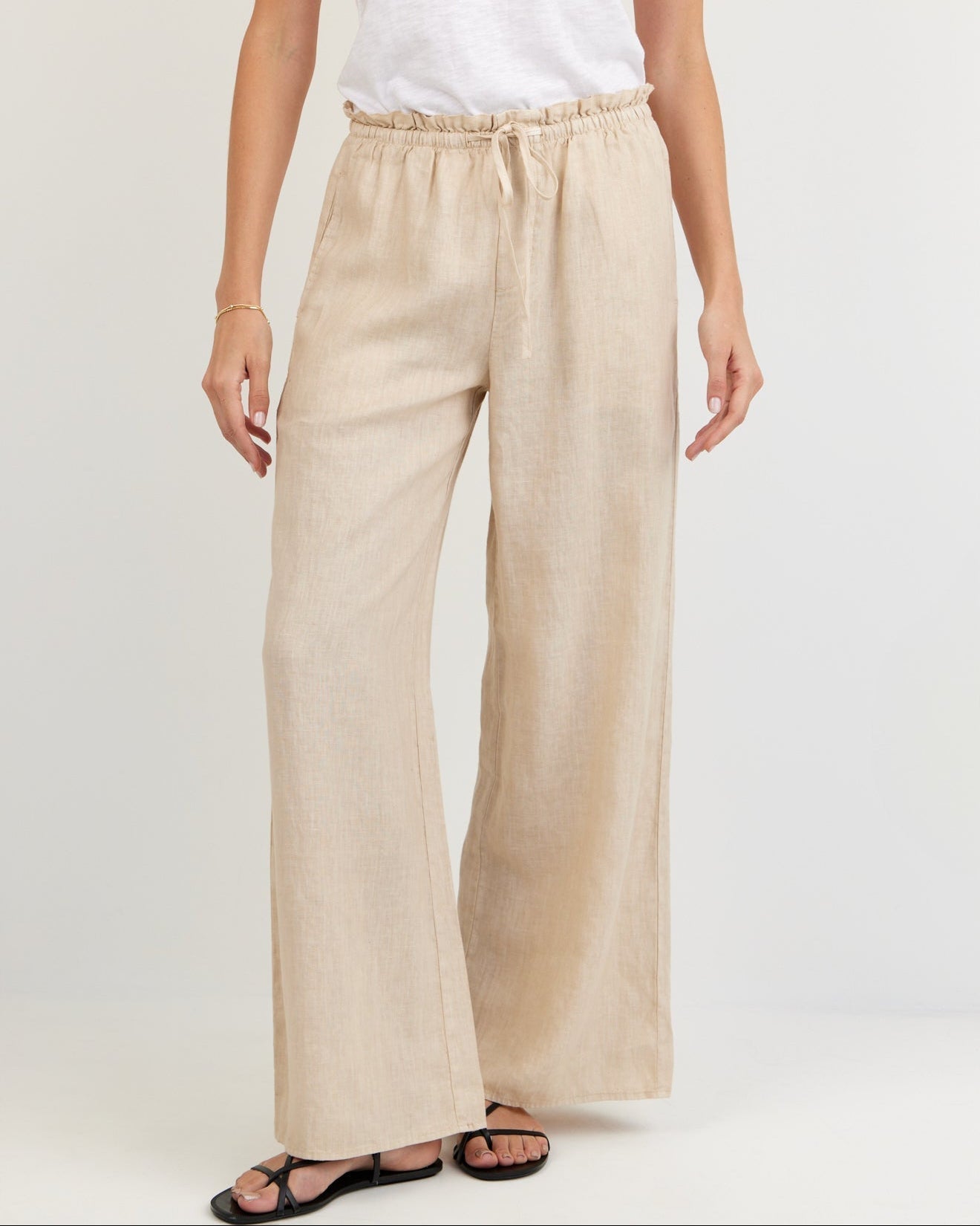 Bella Dahl Ruffle Waist Wide Leg Pant - Linen Sand