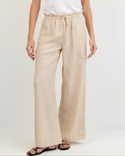 Bella Dahl Ruffle Waist Wide Leg Pant - Linen Sand