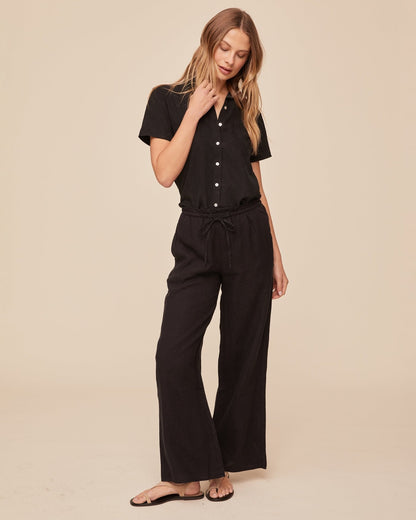 Bella Dahl Ruffle Waist Wide Leg Pant - Black