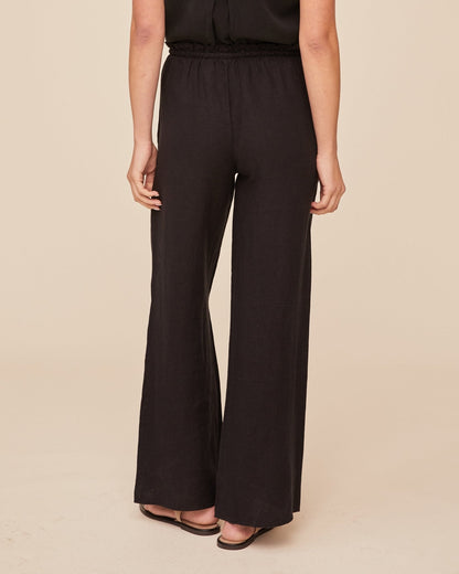 Bella Dahl Ruffle Waist Wide Leg Pant - Black