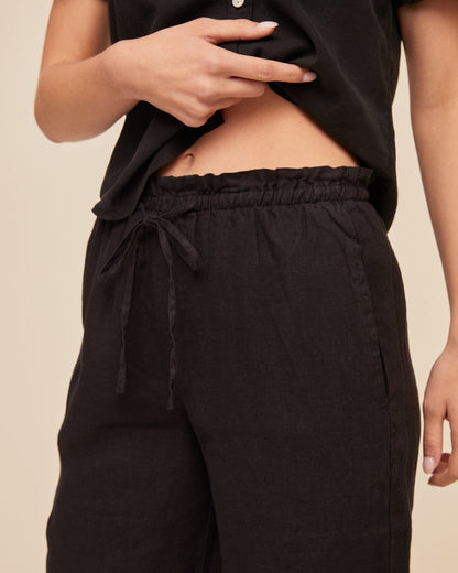 Bella Dahl Ruffle Waist Wide Leg Pant - Black