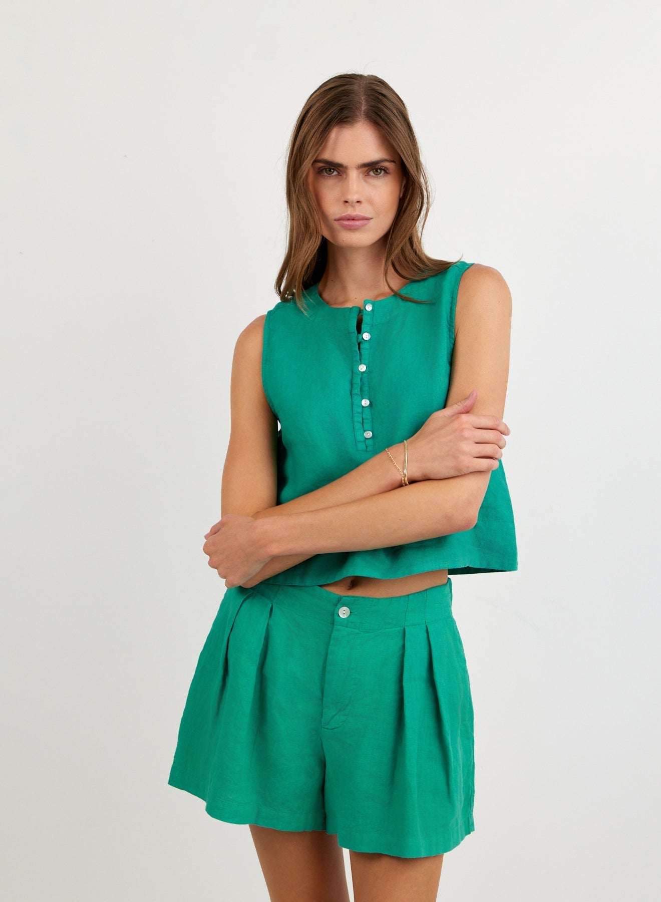 Bella Dahl Double Pleat Short - Aqua Green