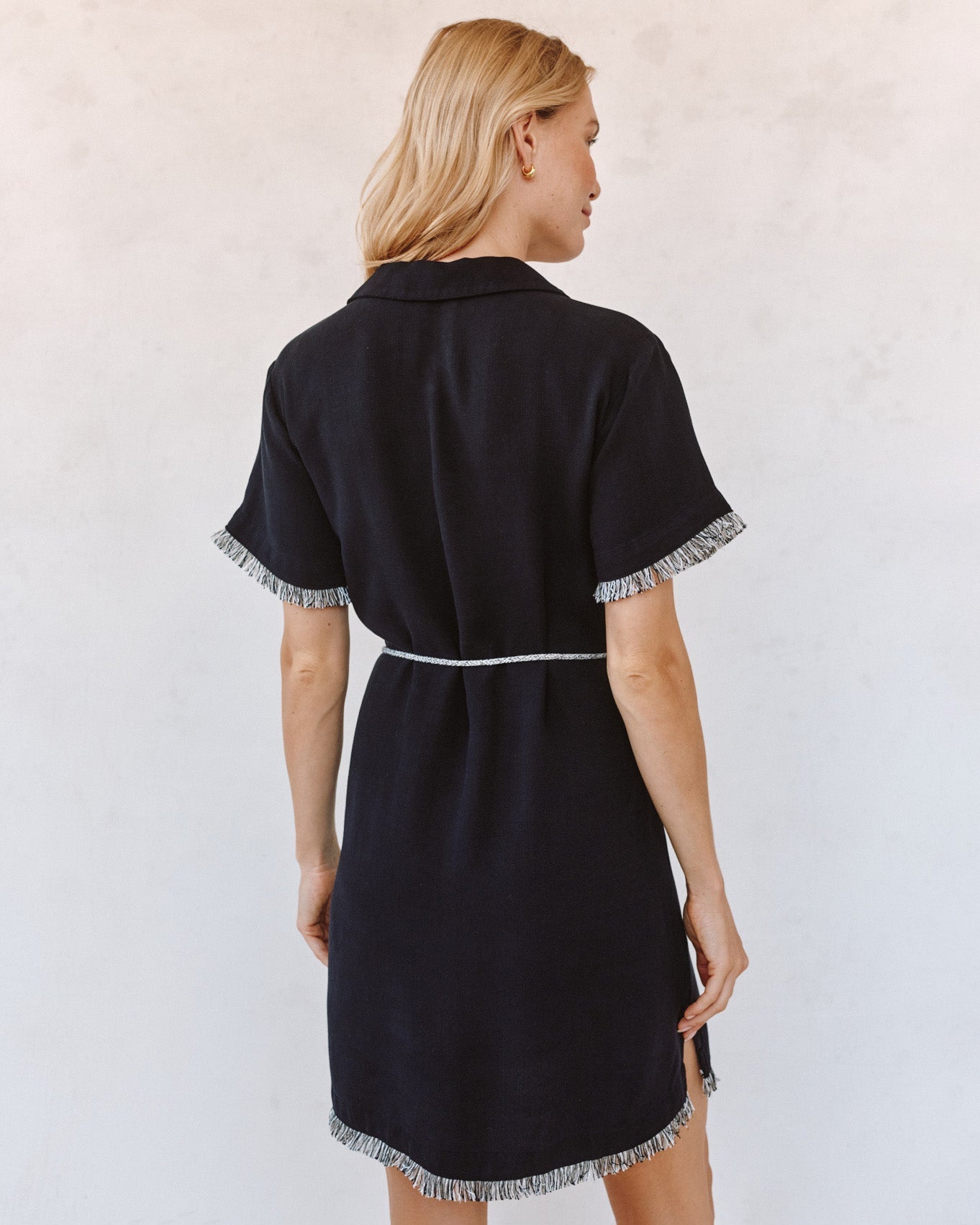 Bella Dahl Short Sleeve Fray Edge Mini Dress - Black