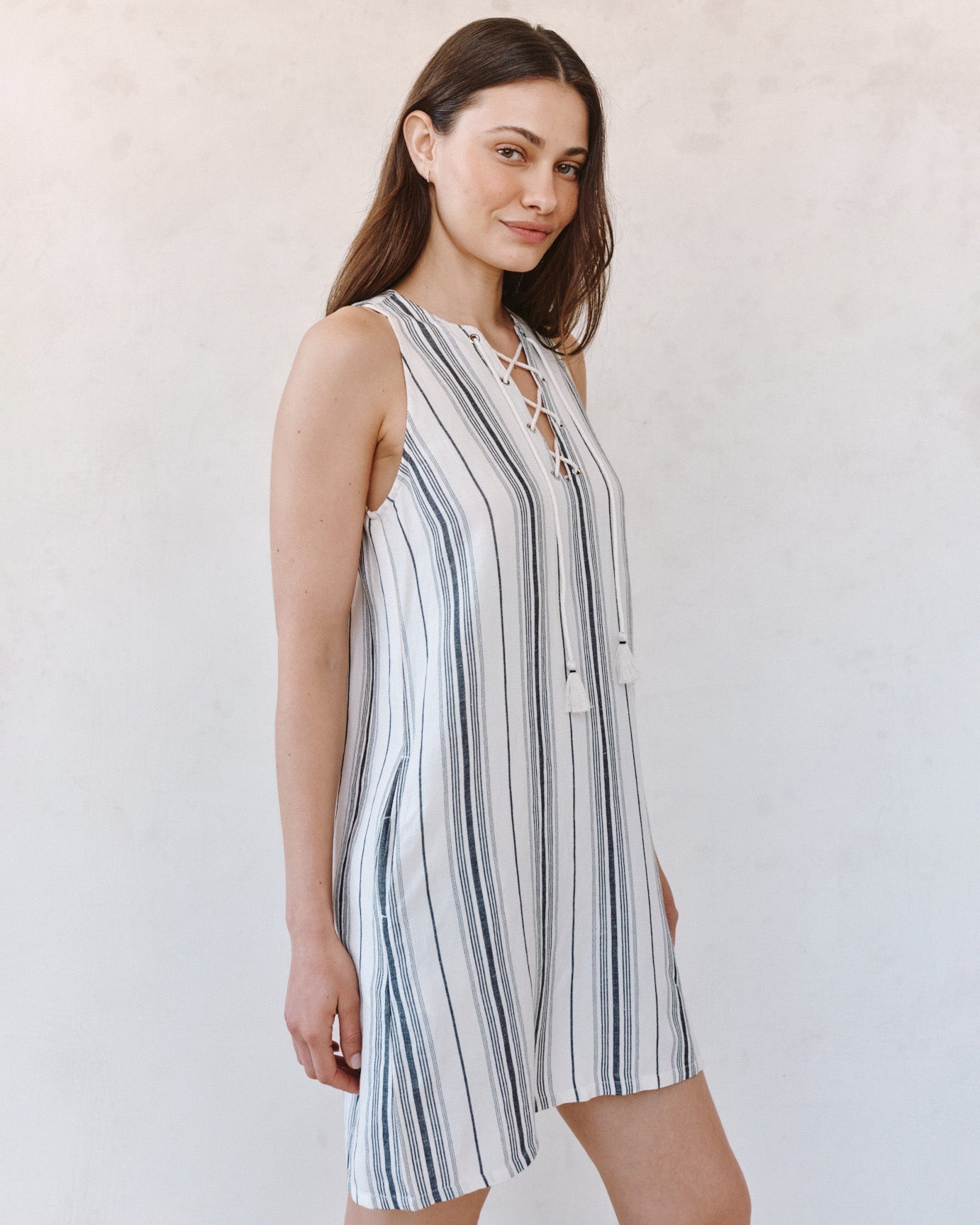 Bella Dahl Sleeveless Lace Up Mini Dress - Boardwalk Stripe