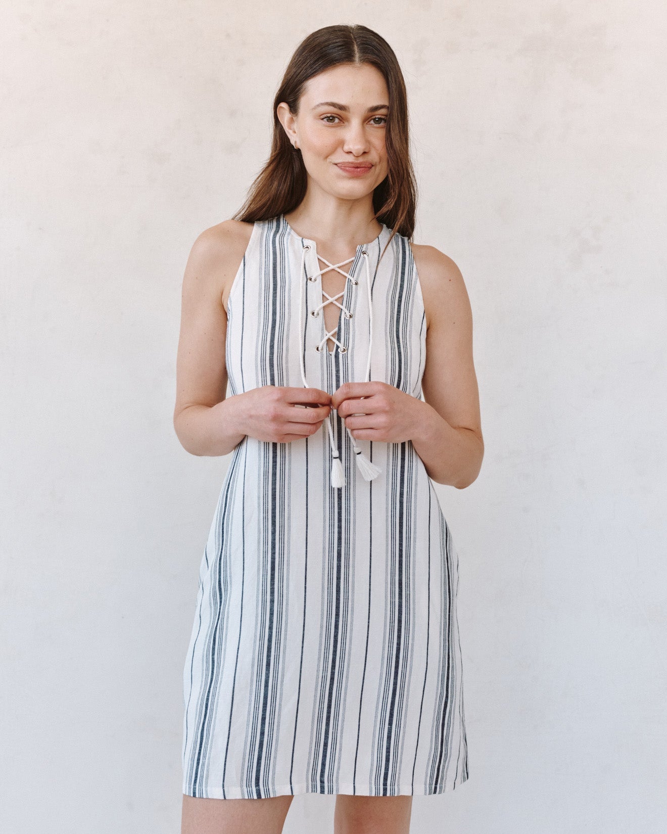 Bella Dahl Sleeveless Lace Up Mini Dress - Boardwalk Stripe