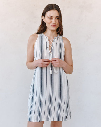 Bella Dahl Sleeveless Lace Up Mini Dress - Boardwalk Stripe