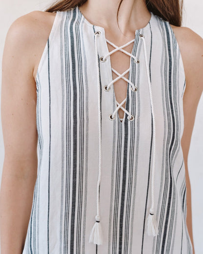 Bella Dahl Sleeveless Lace Up Mini Dress - Boardwalk Stripe