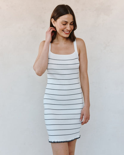 Bella Dahl Ruffle Hem Sleeveless Knitted Dress - Garden Party Stripe
