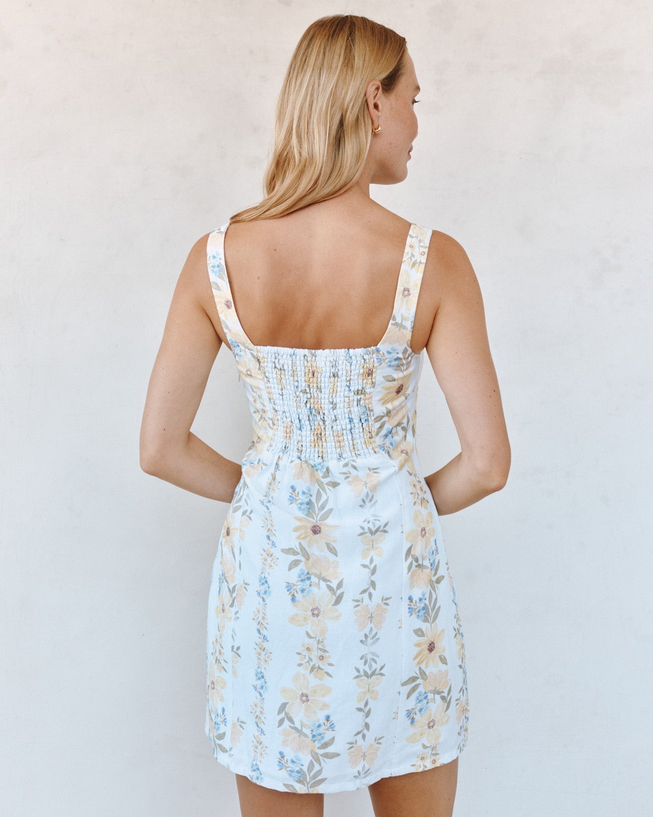 Bella Dahl Fitted Smocked Back Mini Dress - Wildflower Stripes Print