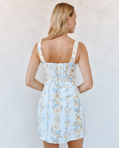 Bella Dahl Fitted Smocked Back Mini Dress - Wildflower Stripes Print