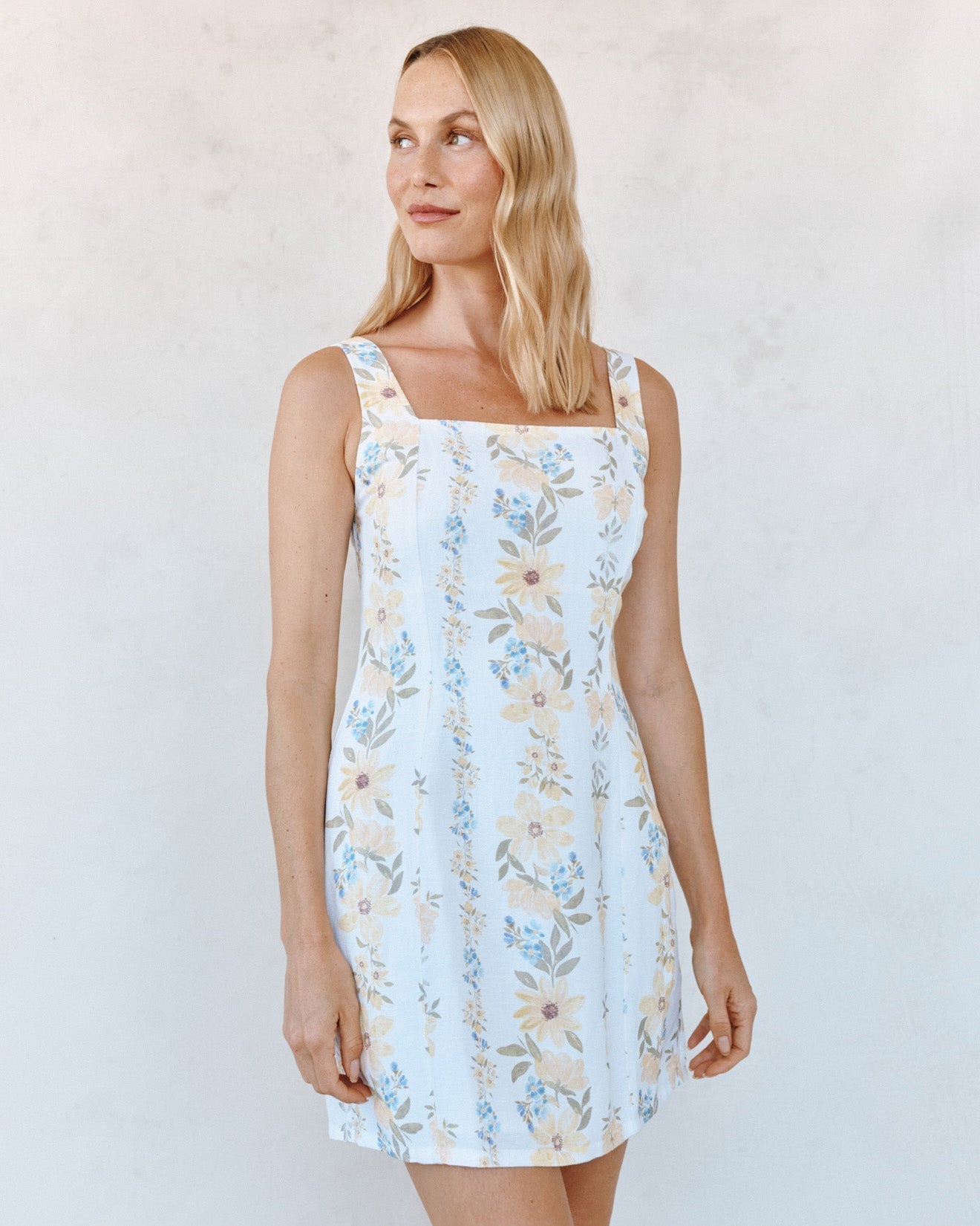 Bella Dahl Fitted Smocked Back Mini Dress - Wildflower Stripes Print