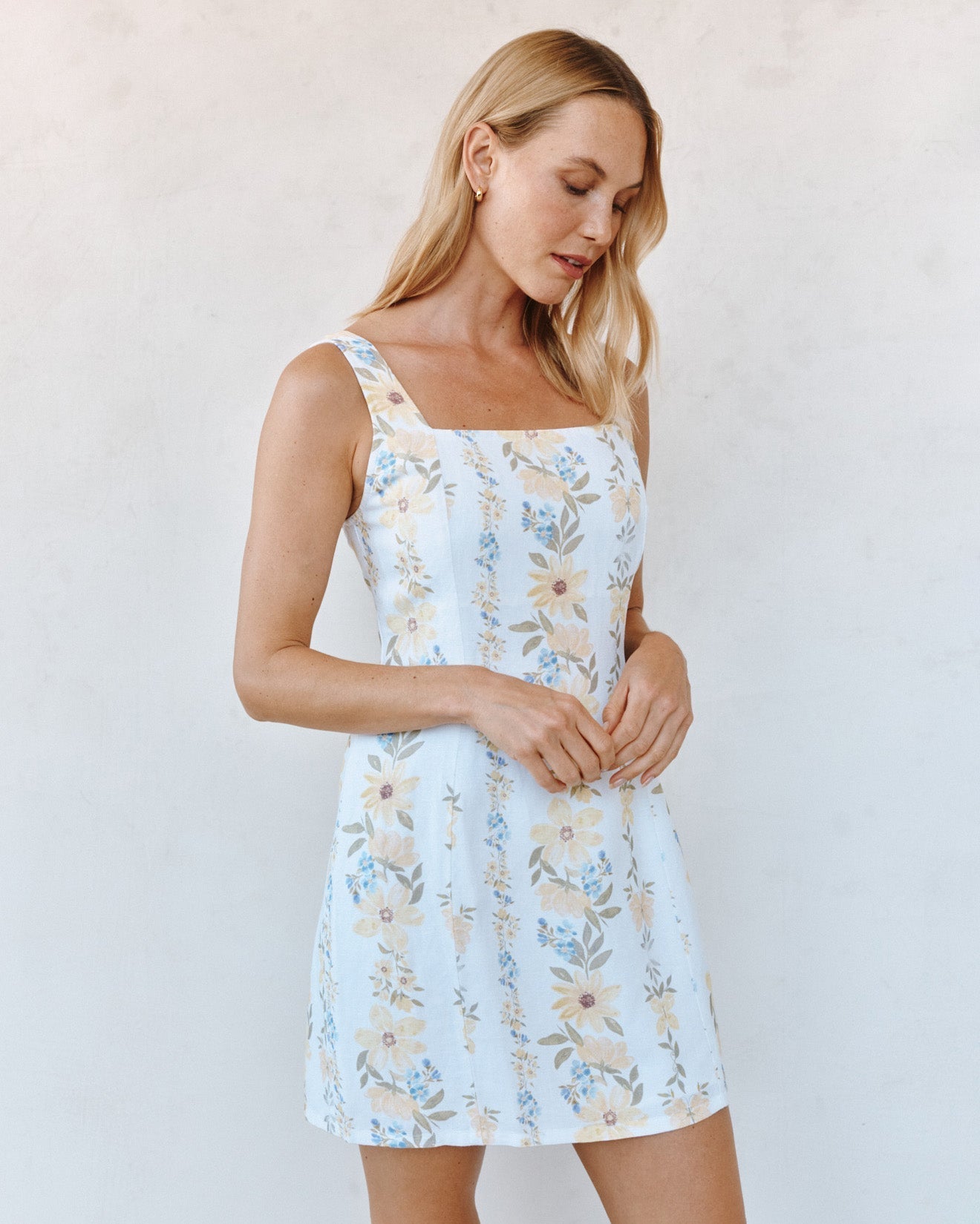 Bella Dahl Fitted Smocked Back Mini Dress - Wildflower Stripes Print