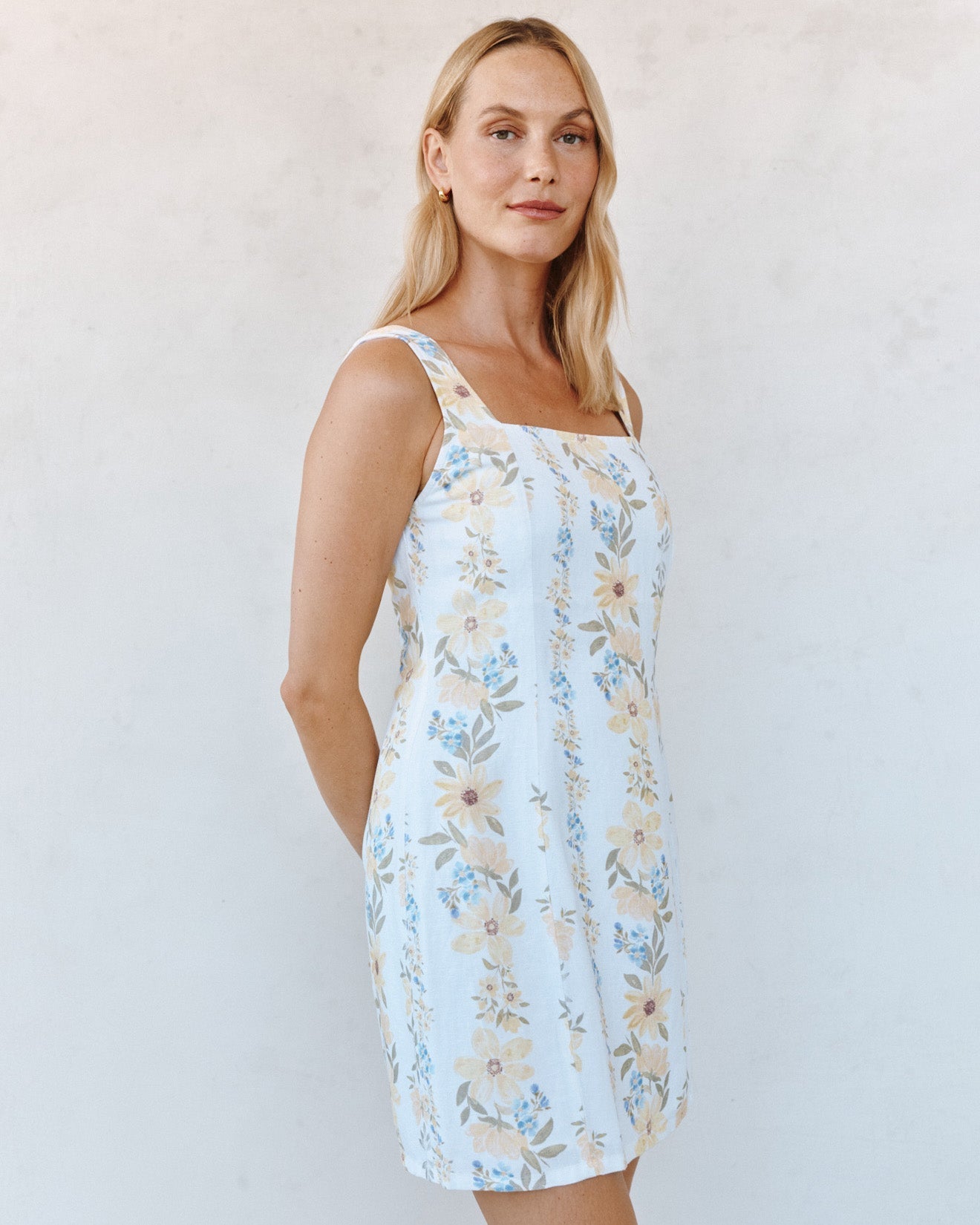 Bella Dahl Fitted Smocked Back Mini Dress - Wildflower Stripes Print