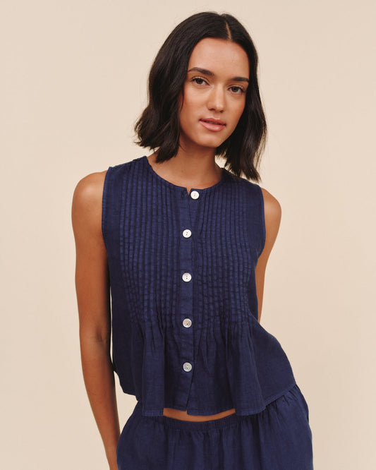 Bella Dahl Sleeveless Pintuck Top - Nautical Night