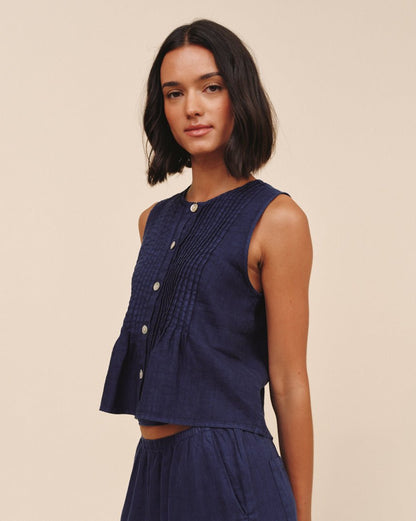 Bella Dahl Sleeveless Pintuck Top - Nautical Night