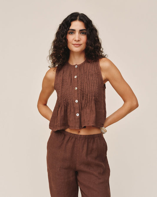 Bella Dahl Sleeveless Pintuck Top - Sea Glass Brown