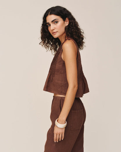 Bella Dahl Sleeveless Pintuck Top - Sea Glass Brown