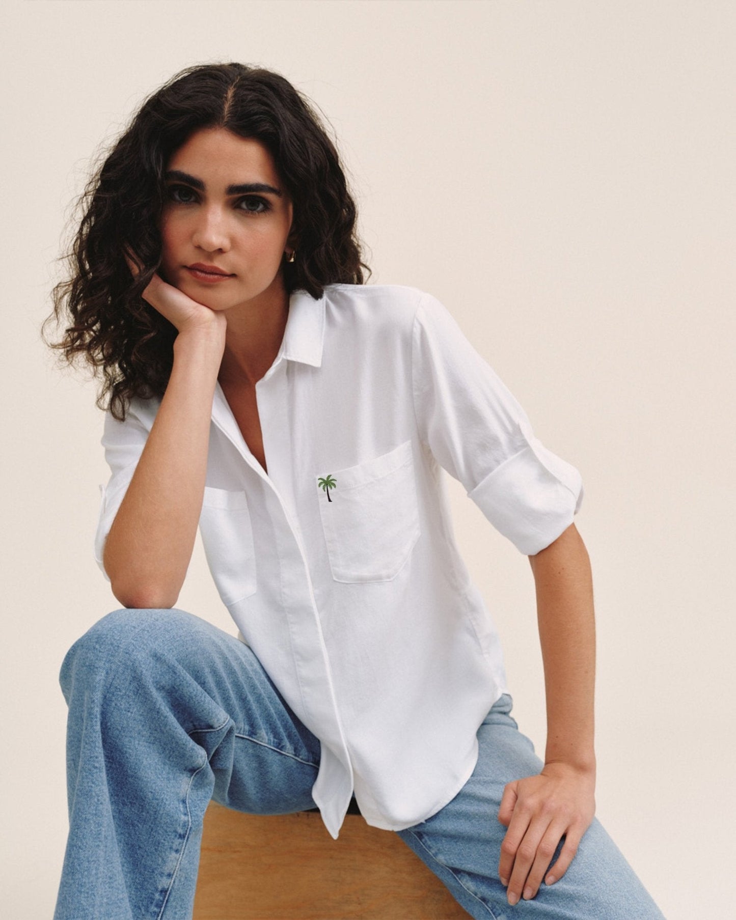 Bella Dahl Embroidered Split Back Button Down- Palm