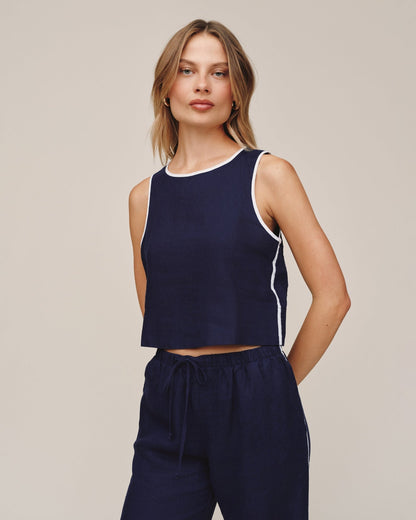 Bella Dahl Contrast Keyhole Tank - Nautical Night