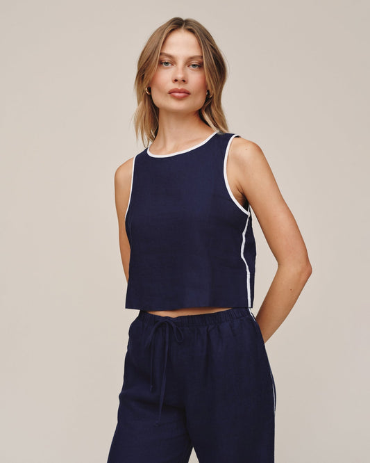 Bella Dahl Contrast Keyhole Tank - Nautical Night