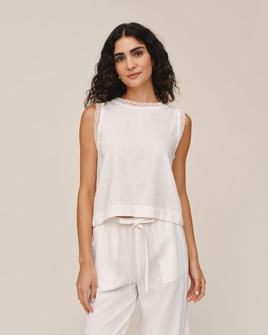 Bella Dahl Sleeveless Crochet Edge Top - Ivory Sand