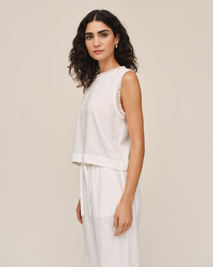 Bella Dahl Sleeveless Crochet Edge Top - Ivory Sand