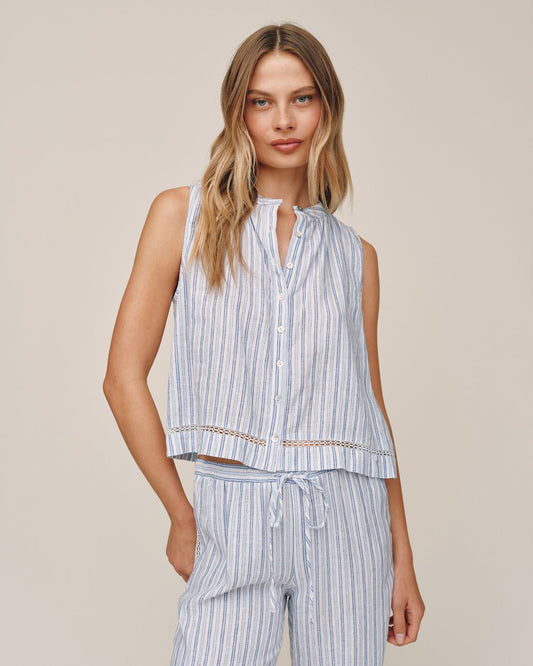 Bella Dahl Sleeveless Button Front - Ocean Blue Stripe