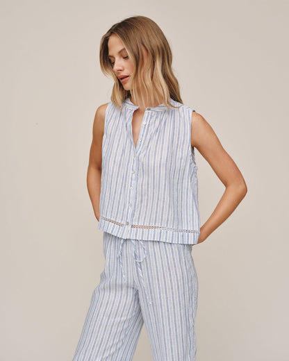 Bella Dahl Sleeveless Button Front - Ocean Blue Stripe