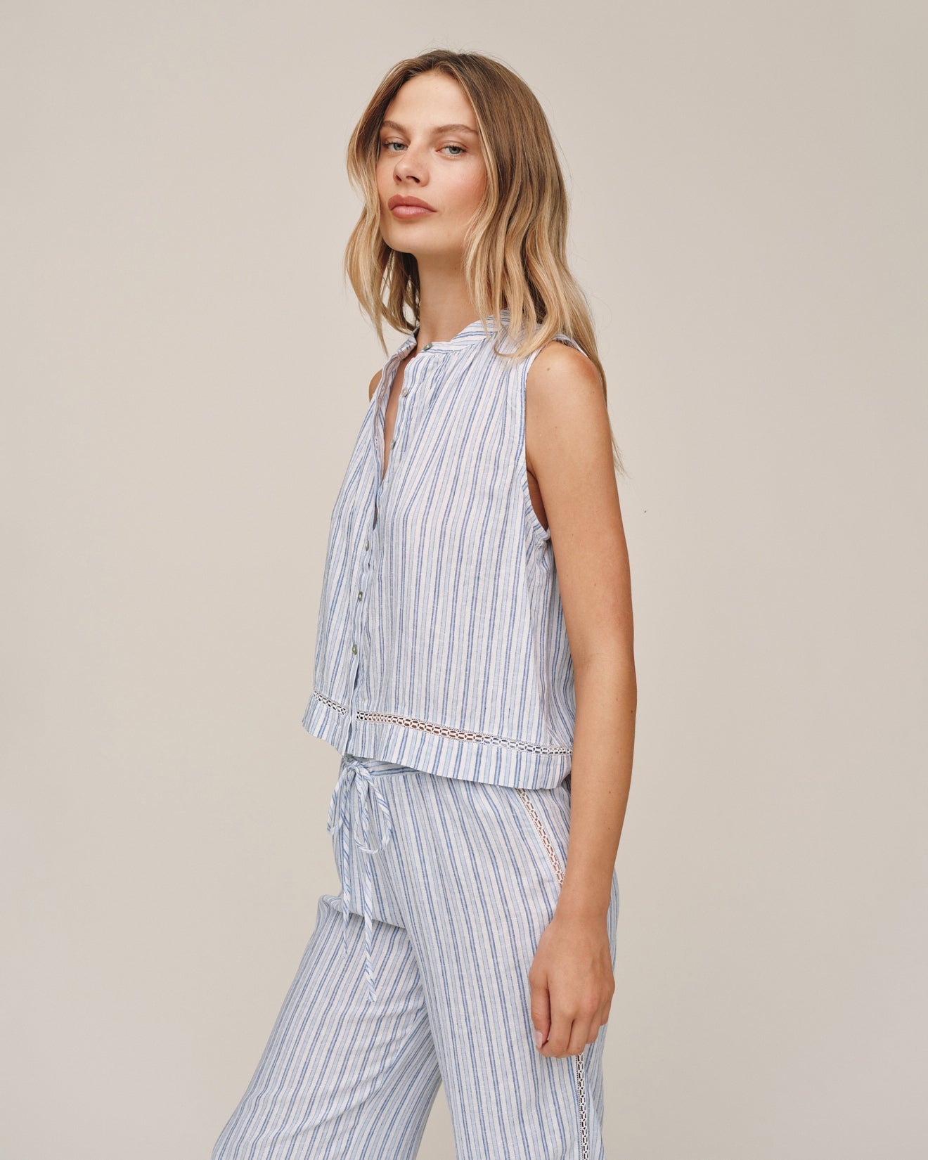 Bella Dahl Sleeveless Button Front - Ocean Blue Stripe