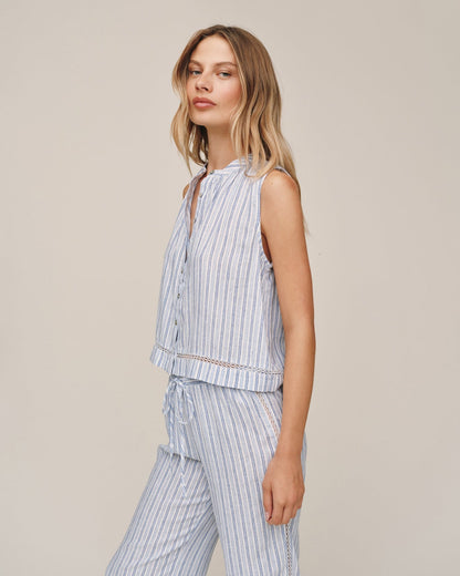 Bella Dahl Sleeveless Button Front - Ocean Blue Stripe