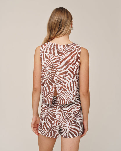 Bella Dahl Sleeveless Boat Neck Split Back - Abstract Shell Print