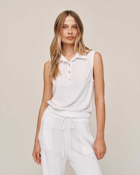 Bella Dahl Terry Sleeveless Collar Top - White
