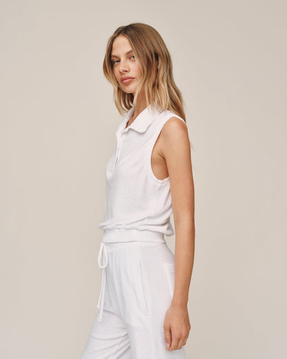 Bella Dahl Terry Sleeveless Collar Top - White