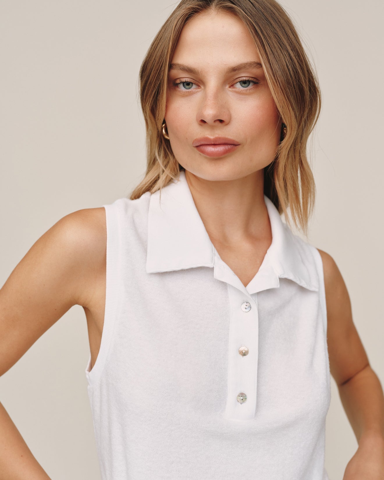 Bella Dahl Terry Sleeveless Collar Top - White