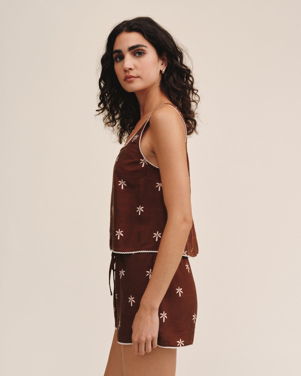Bella Dahl Square Neck Trimmed Tank - Coconut Palm Print