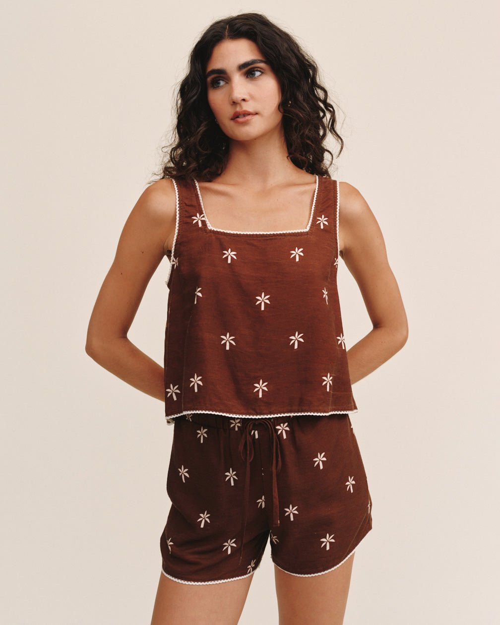 Bella Dahl Square Neck Trimmed Tank - Coconut Palm Print