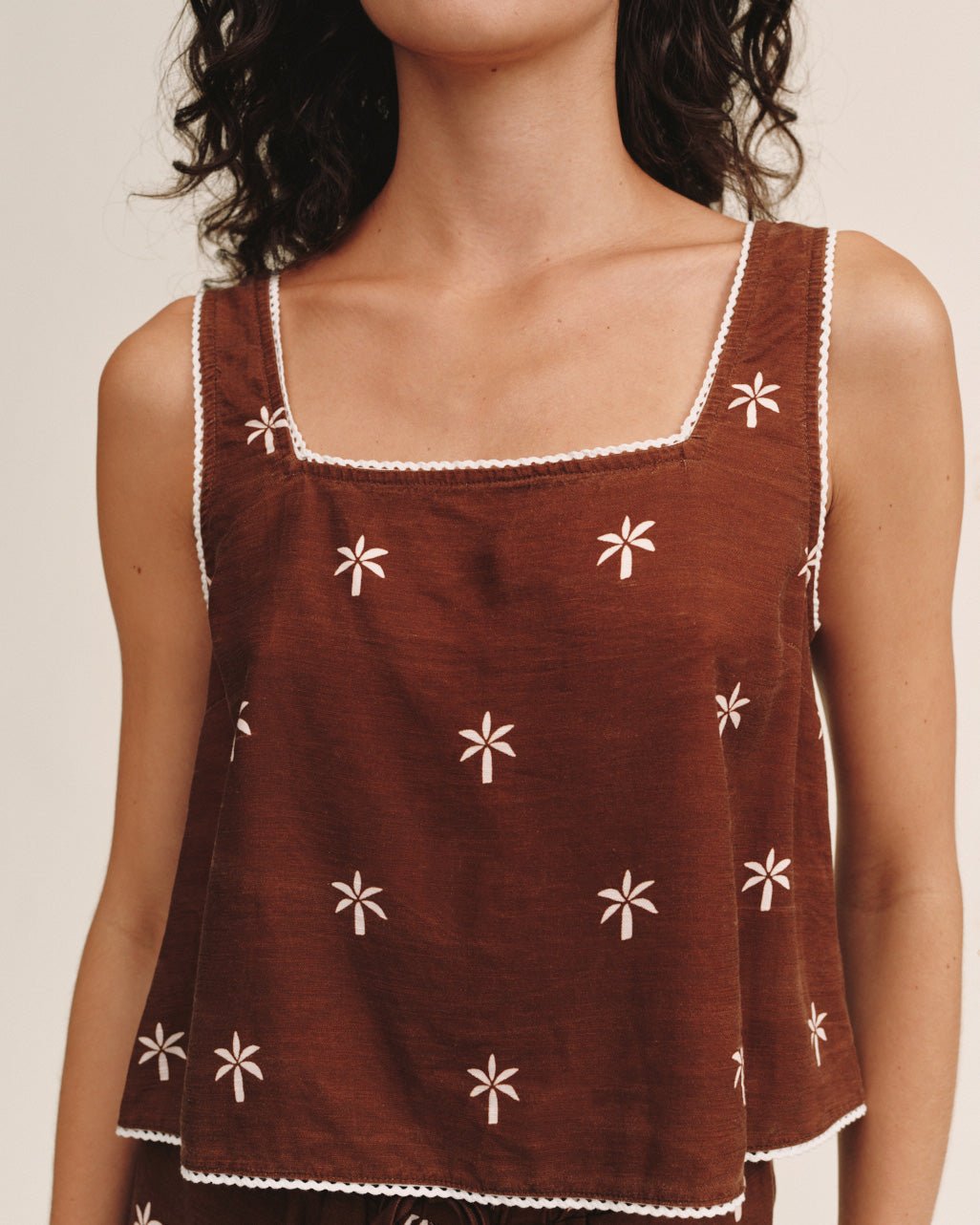 Bella Dahl Square Neck Trimmed Tank - Coconut Palm Print
