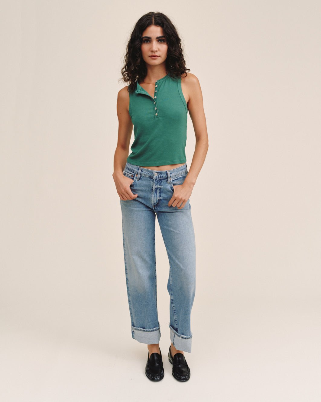 Bella Dahl Sleeveless Placket Top - Palm Green