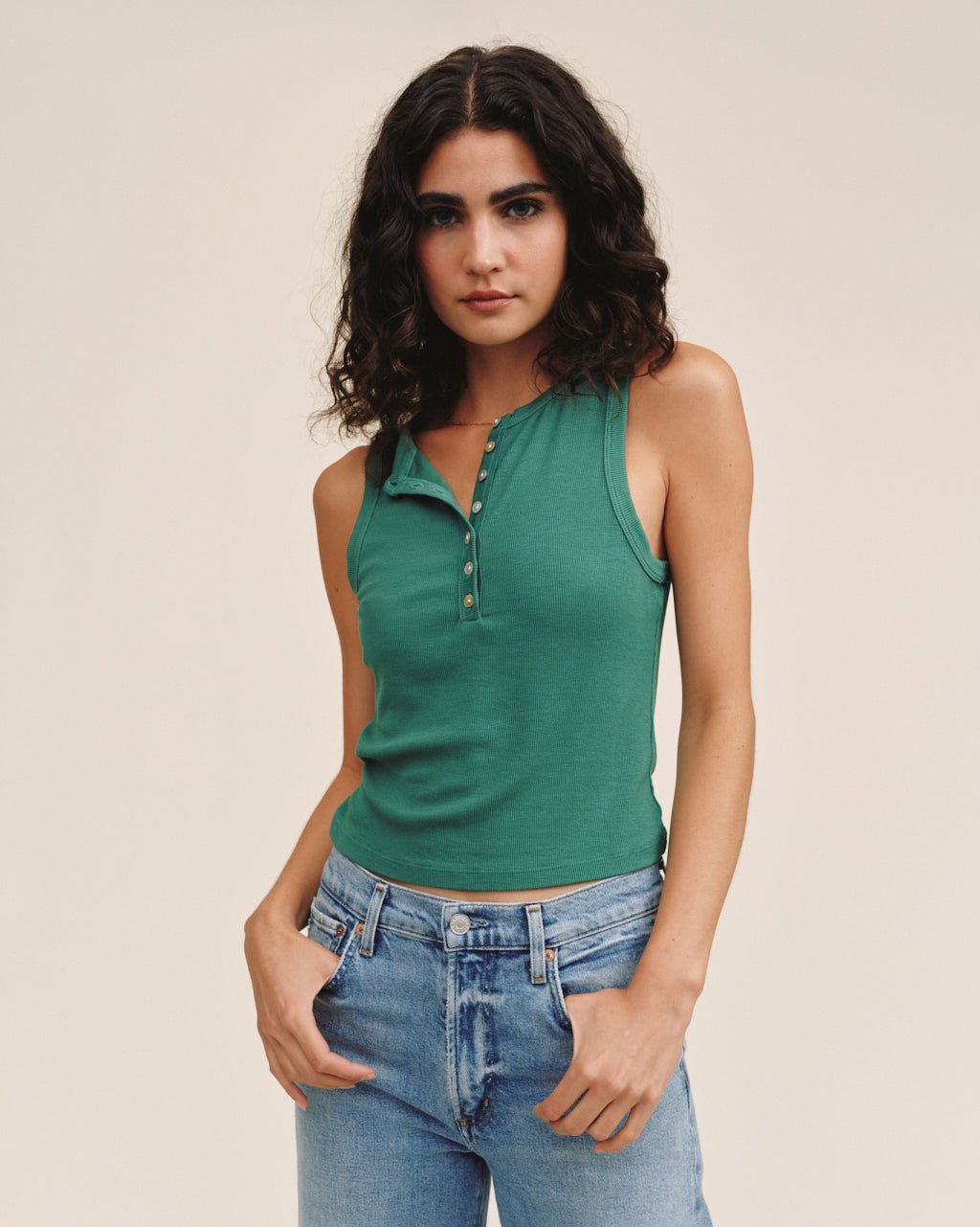 Bella Dahl Sleeveless Placket Top - Palm Green