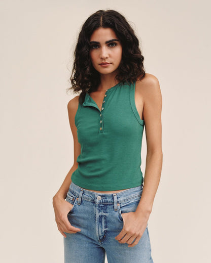 Bella Dahl Sleeveless Placket Top - Palm Green