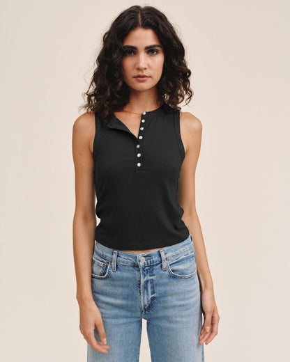 Bella Dahl Sleeveless Placket Top - Black