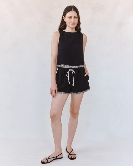 Bella Dahl Sleeveless Fray Trim Tank - Black