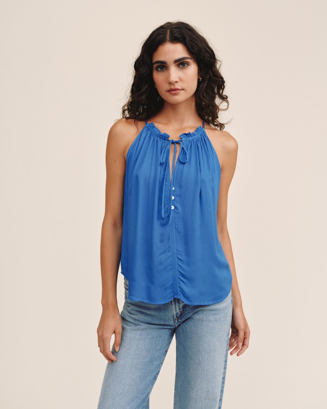 Bella Dahl Ruffle Neck Halter - Blue Lagoon