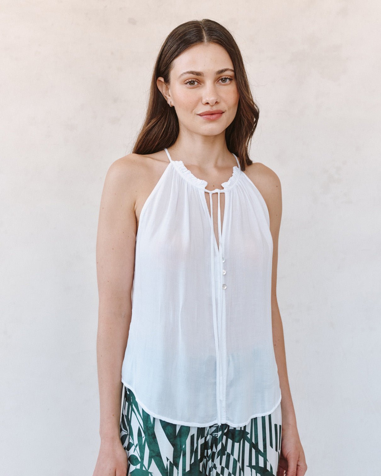 Bella Dahl Ruffle Neck Halter - White