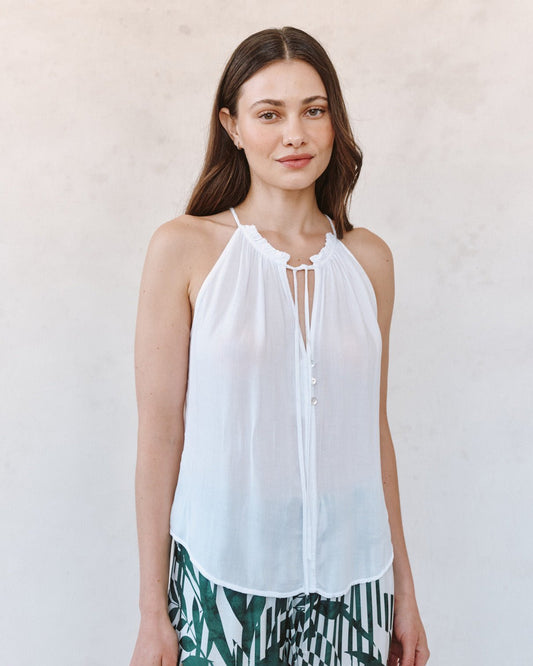 Bella Dahl Ruffle Neck Halter - White